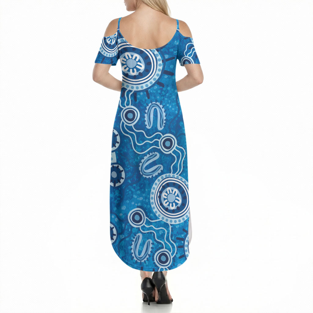 Australia Indigenous Prostate Cancer Prevention Summer Maxi Dress Blue Ribbon Aboriginal Art