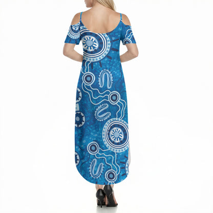 Australia Indigenous Prostate Cancer Prevention Summer Maxi Dress Blue Ribbon Aboriginal Art