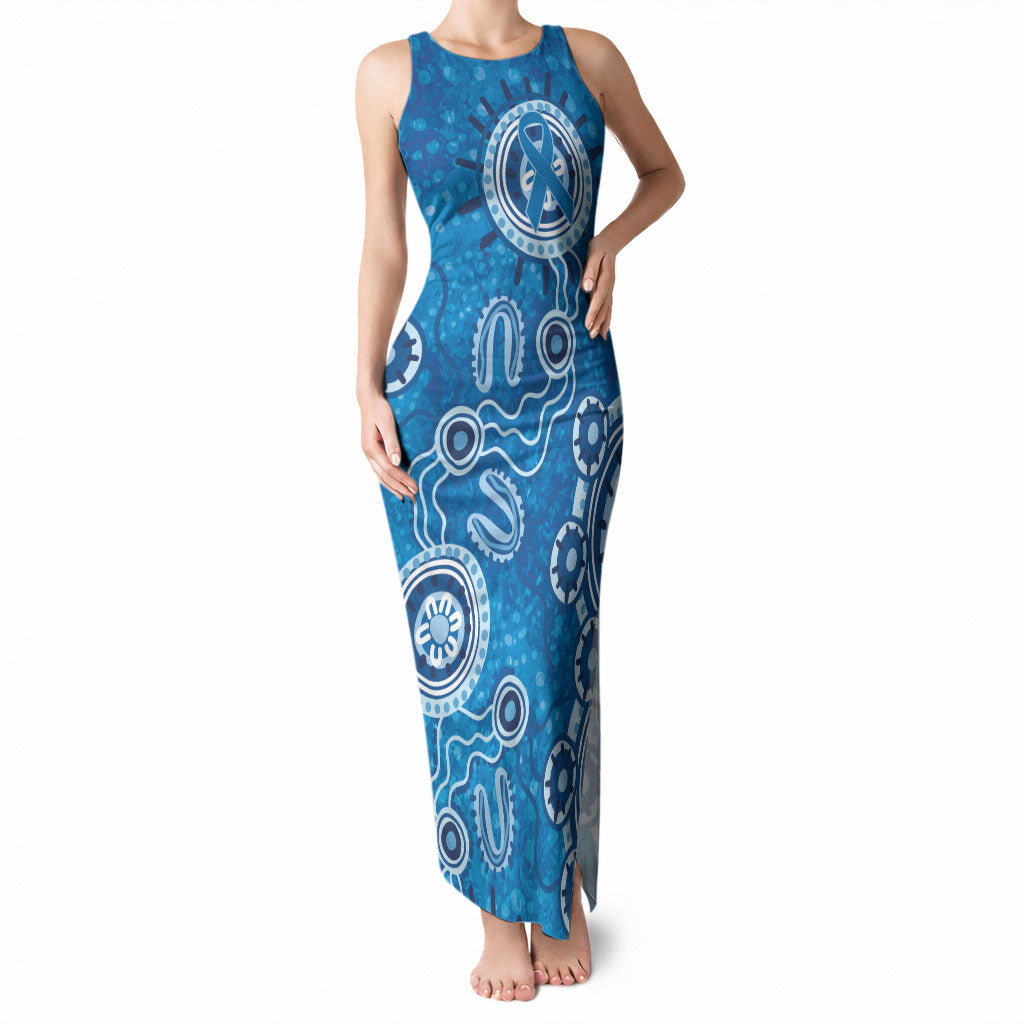 Australia Indigenous Prostate Cancer Prevention Tank Maxi Dress Blue Ribbon Aboriginal Art