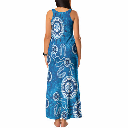 Australia Indigenous Prostate Cancer Prevention Tank Maxi Dress Blue Ribbon Aboriginal Art