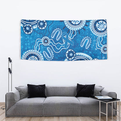 Australia Indigenous Prostate Cancer Prevention Tapestry Blue Ribbon Aboriginal Art