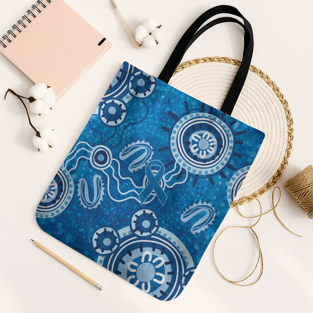 Australia Indigenous Prostate Cancer Prevention Tote Bag Blue Ribbon Aboriginal Art