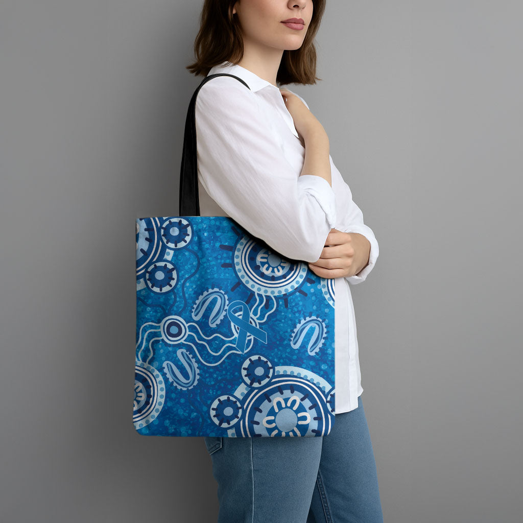 Australia Indigenous Prostate Cancer Prevention Tote Bag Blue Ribbon Aboriginal Art