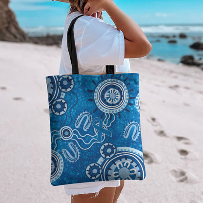 Australia Indigenous Prostate Cancer Prevention Tote Bag Blue Ribbon Aboriginal Art