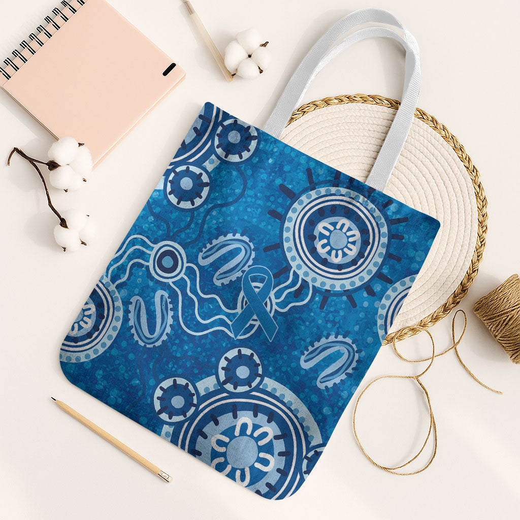 Australia Indigenous Prostate Cancer Prevention Tote Bag Blue Ribbon Aboriginal Art