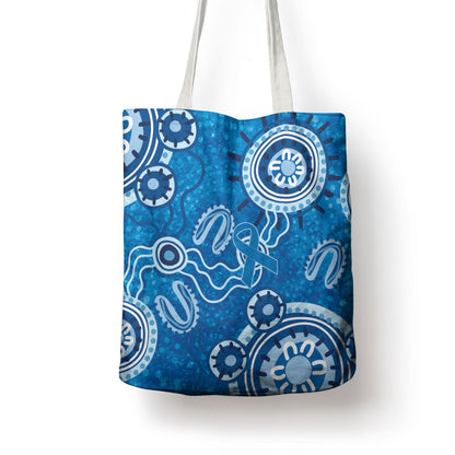 Australia Indigenous Prostate Cancer Prevention Tote Bag Blue Ribbon Aboriginal Art