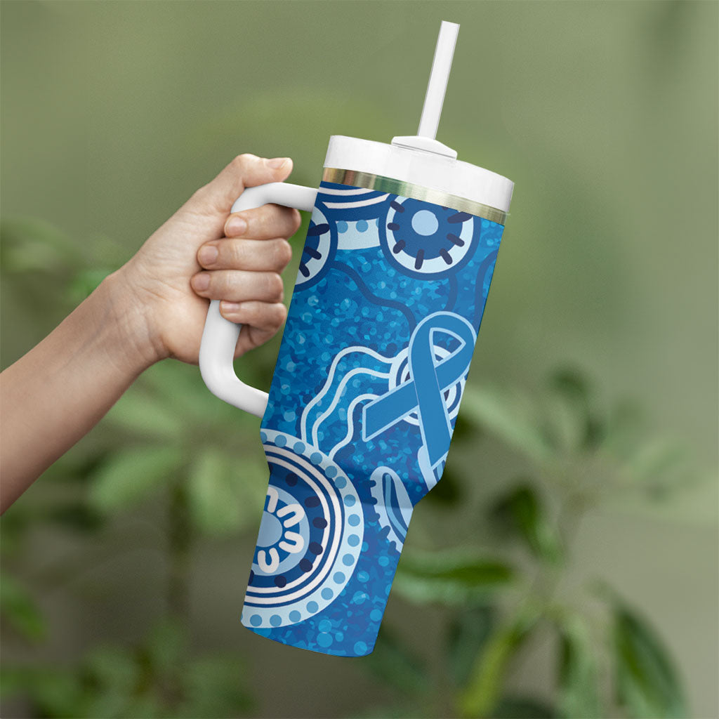 Australia Indigenous Prostate Cancer Prevention Tumbler With Handle Blue Ribbon Aboriginal Art