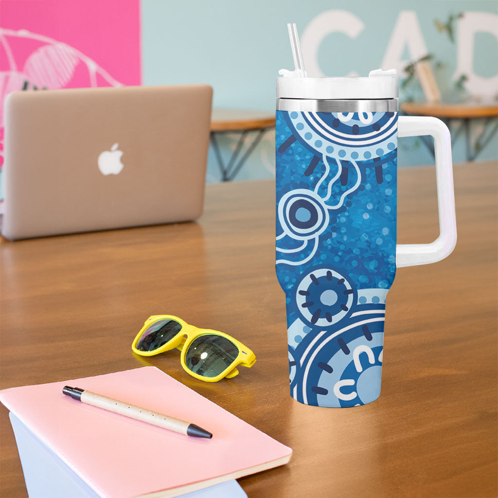 Australia Indigenous Prostate Cancer Prevention Tumbler With Handle Blue Ribbon Aboriginal Art