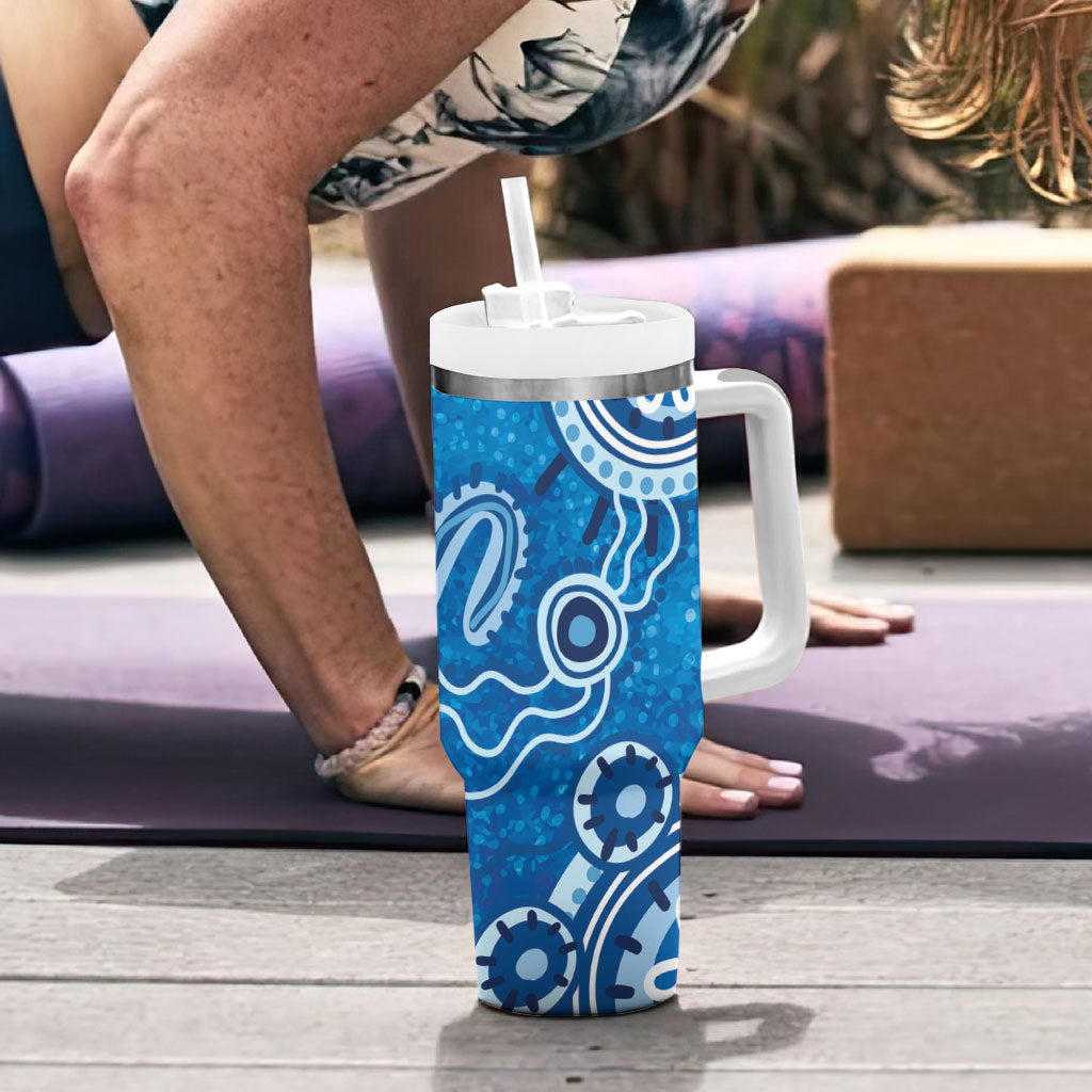 Australia Indigenous Prostate Cancer Prevention Tumbler With Handle Blue Ribbon Aboriginal Art