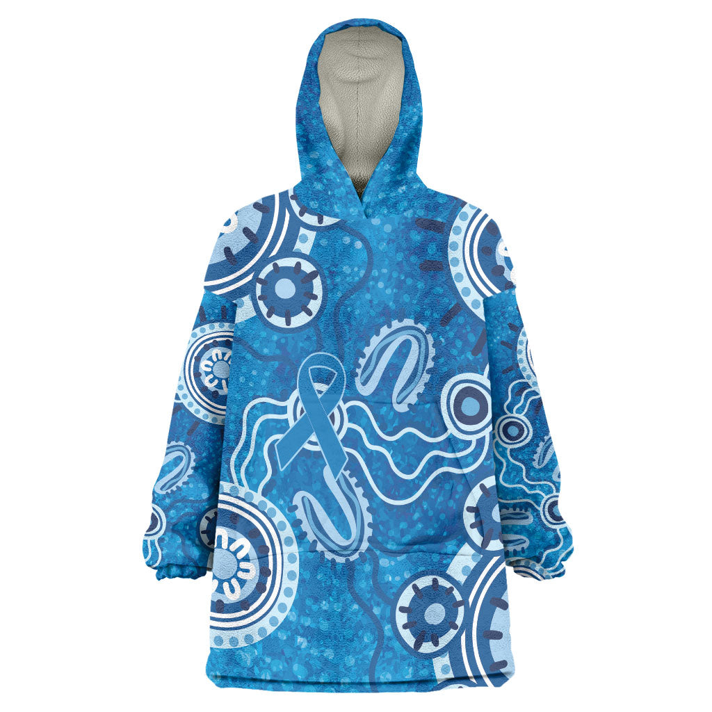 Australia Indigenous Prostate Cancer Prevention Wearable Blanket Hoodie Blue Ribbon Aboriginal Art
