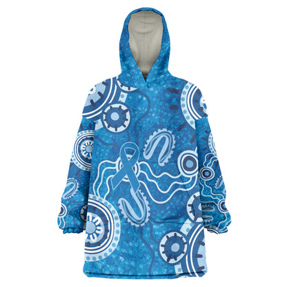 Australia Indigenous Prostate Cancer Prevention Wearable Blanket Hoodie Blue Ribbon Aboriginal Art
