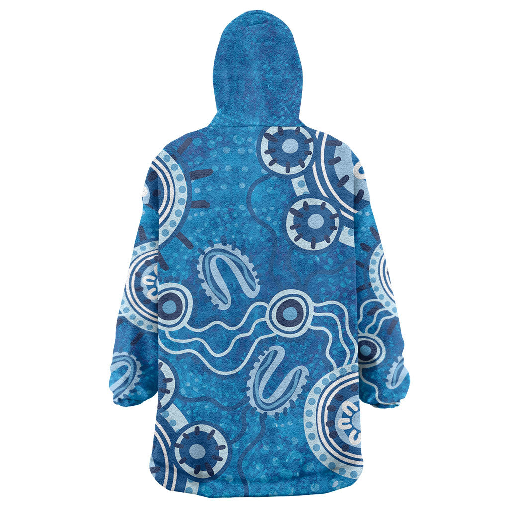 Australia Indigenous Prostate Cancer Prevention Wearable Blanket Hoodie Blue Ribbon Aboriginal Art