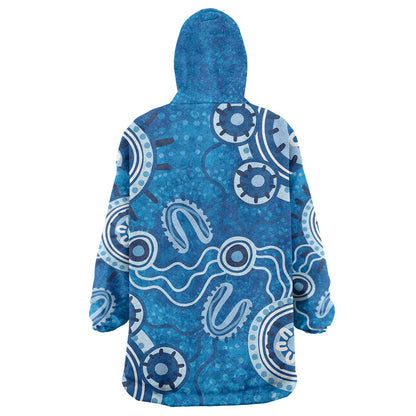 Australia Indigenous Prostate Cancer Prevention Wearable Blanket Hoodie Blue Ribbon Aboriginal Art