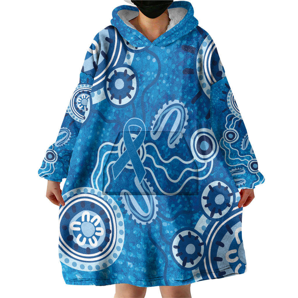 Australia Indigenous Prostate Cancer Prevention Wearable Blanket Hoodie Blue Ribbon Aboriginal Art