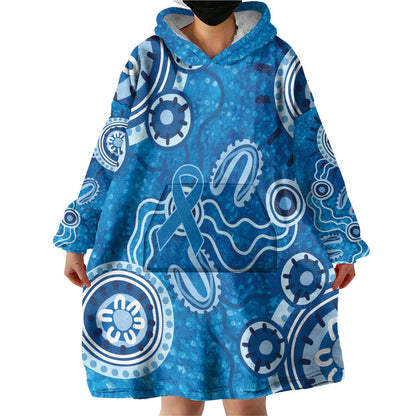 Australia Indigenous Prostate Cancer Prevention Wearable Blanket Hoodie Blue Ribbon Aboriginal Art
