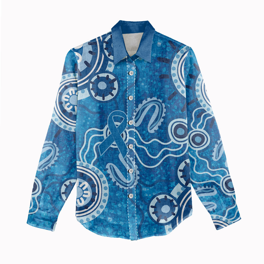 Australia Indigenous Prostate Cancer Prevention Women Casual Shirt Blue Ribbon Aboriginal Art