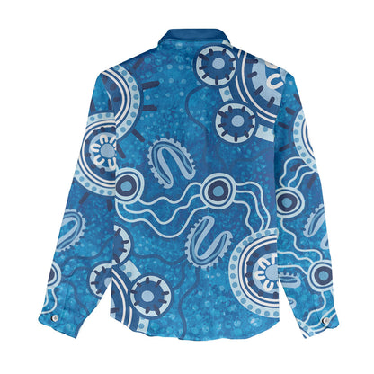 Australia Indigenous Prostate Cancer Prevention Women Casual Shirt Blue Ribbon Aboriginal Art