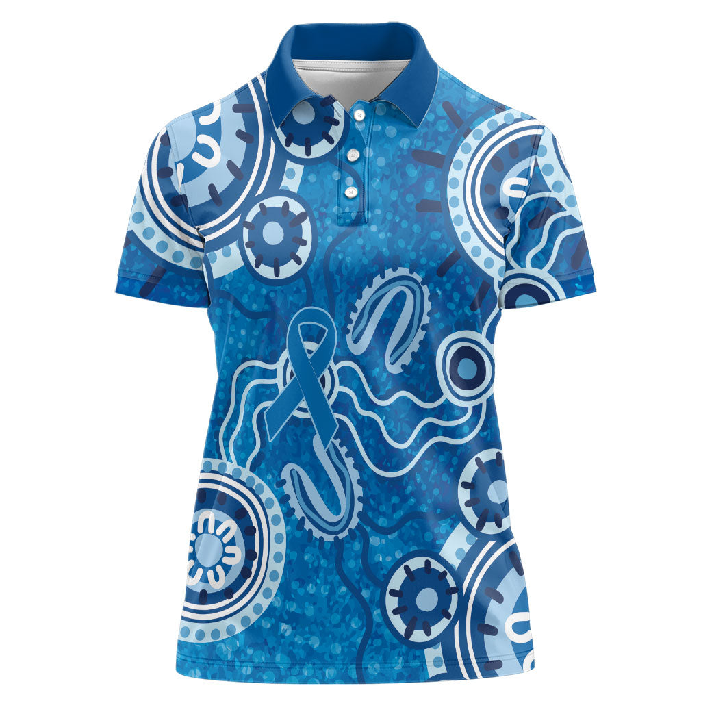 Australia Indigenous Prostate Cancer Prevention Women Polo Shirt Blue Ribbon Aboriginal Art