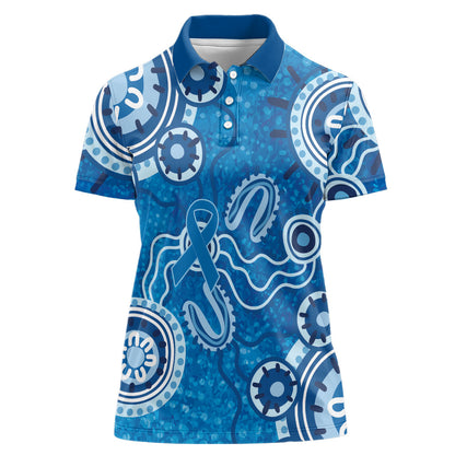 Australia Indigenous Prostate Cancer Prevention Women Polo Shirt Blue Ribbon Aboriginal Art