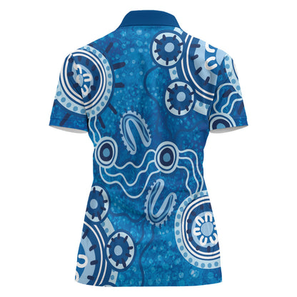 Australia Indigenous Prostate Cancer Prevention Women Polo Shirt Blue Ribbon Aboriginal Art