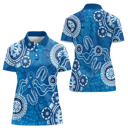 Australia Indigenous Prostate Cancer Prevention Women Polo Shirt Blue Ribbon Aboriginal Art