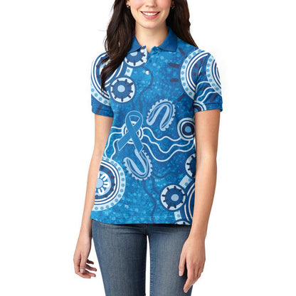 Australia Indigenous Prostate Cancer Prevention Women Polo Shirt Blue Ribbon Aboriginal Art