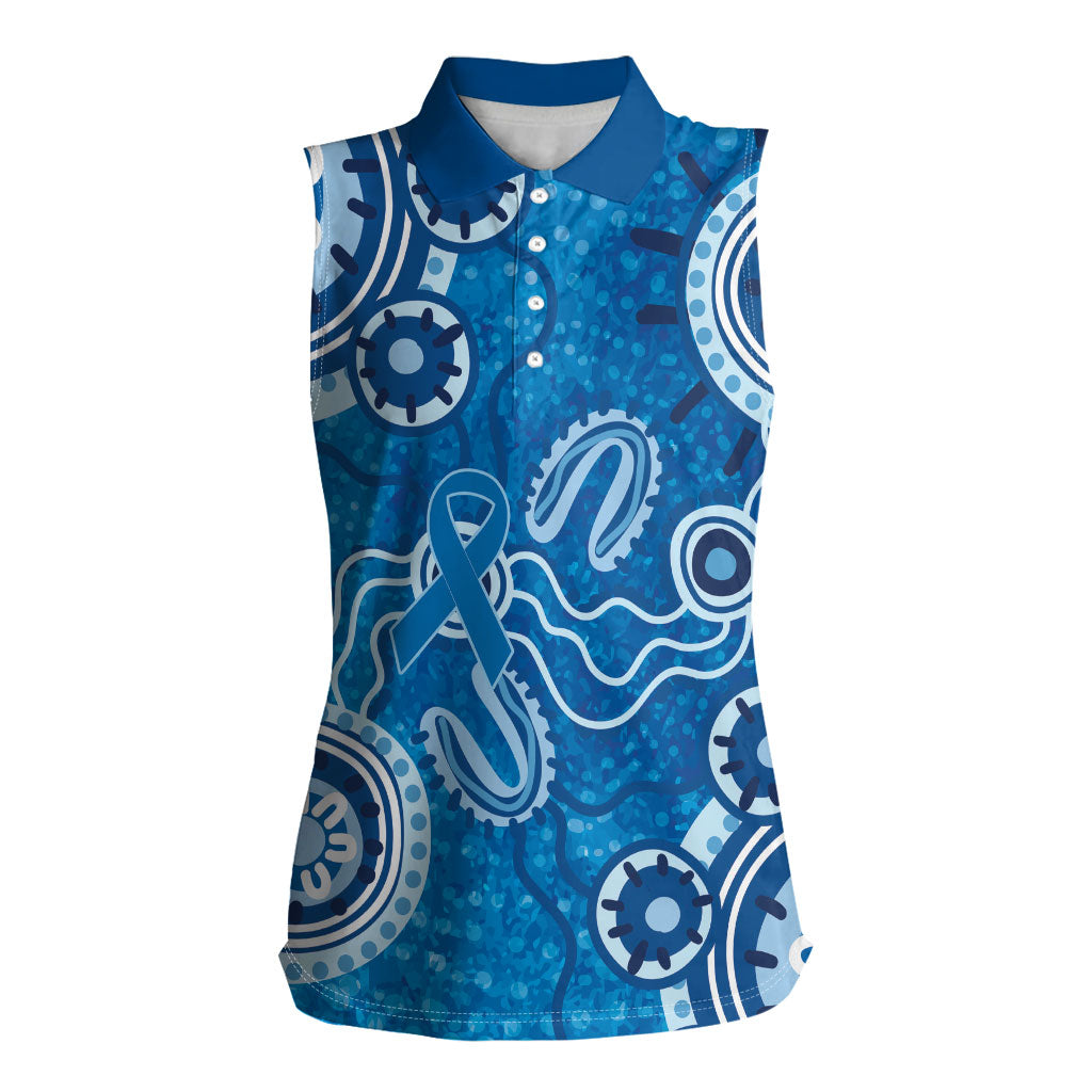Australia Indigenous Prostate Cancer Prevention Women Sleeveless Polo Shirt Blue Ribbon Aboriginal Art
