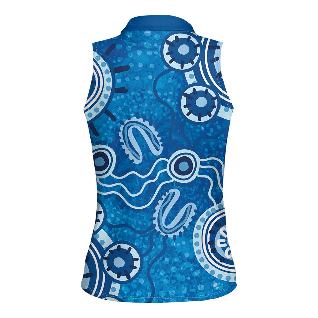 Australia Indigenous Prostate Cancer Prevention Women Sleeveless Polo Shirt Blue Ribbon Aboriginal Art