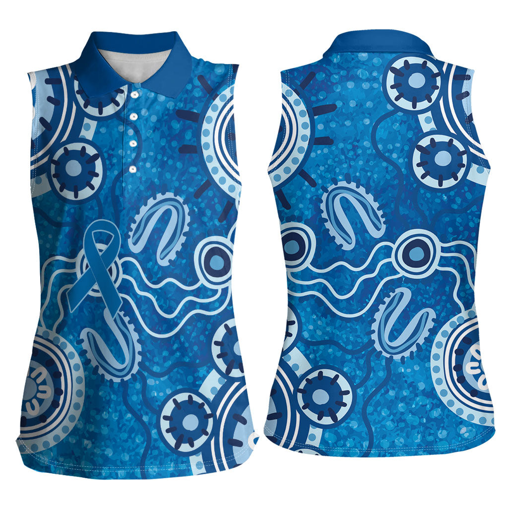 Australia Indigenous Prostate Cancer Prevention Women Sleeveless Polo Shirt Blue Ribbon Aboriginal Art
