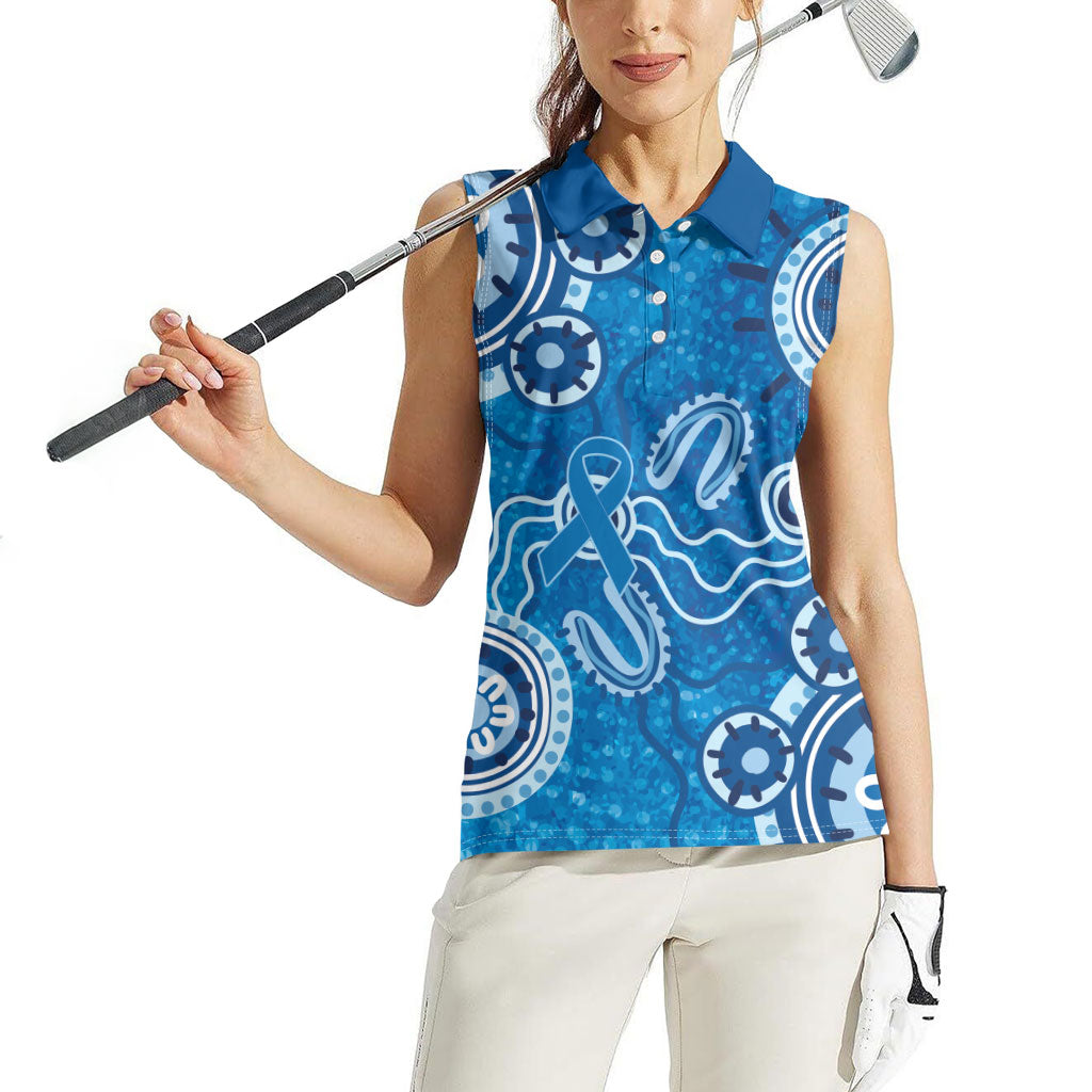 Australia Indigenous Prostate Cancer Prevention Women Sleeveless Polo Shirt Blue Ribbon Aboriginal Art
