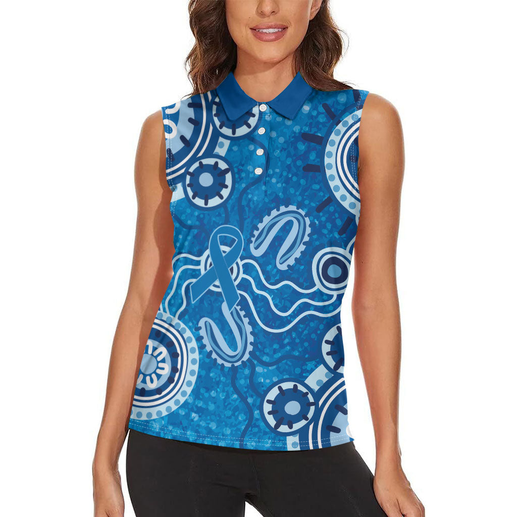 Australia Indigenous Prostate Cancer Prevention Women Sleeveless Polo Shirt Blue Ribbon Aboriginal Art