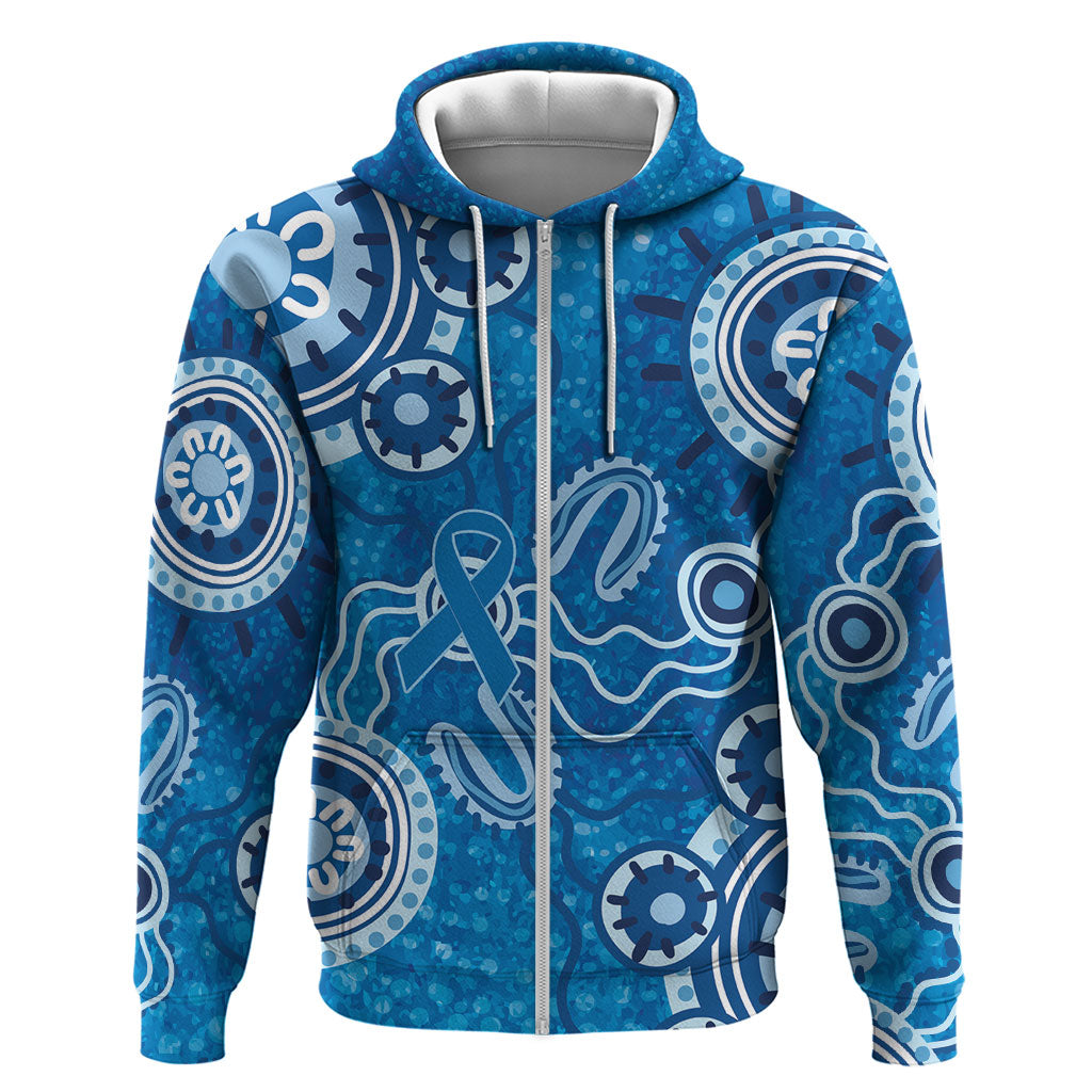 Australia Indigenous Prostate Cancer Prevention Zip Hoodie Blue Ribbon Aboriginal Art