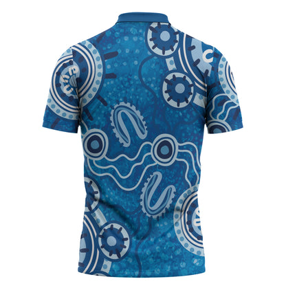 Australia Indigenous Prostate Cancer Prevention Zipper Polo Shirt Blue Ribbon Aboriginal Art