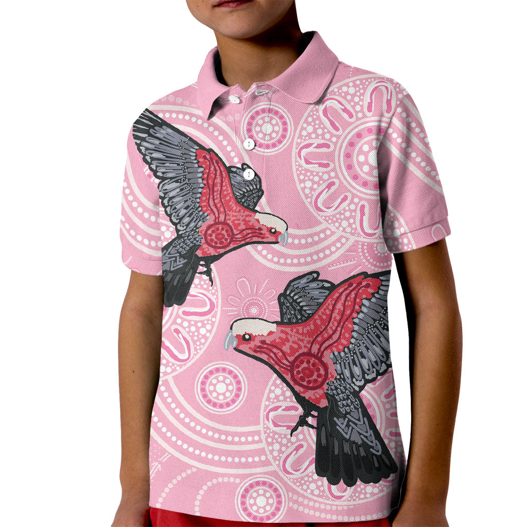 Pink Galah Aussie Aboriginal Kid Polo Shirt Soaring High
