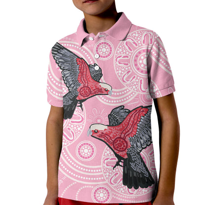 Pink Galah Aussie Aboriginal Kid Polo Shirt Soaring High