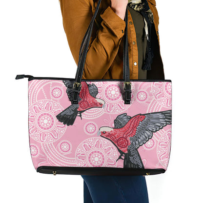 Pink Galah Aussie Aboriginal Leather Tote Bag Soaring High