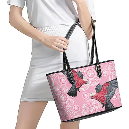 Pink Galah Aussie Aboriginal Leather Tote Bag Soaring High
