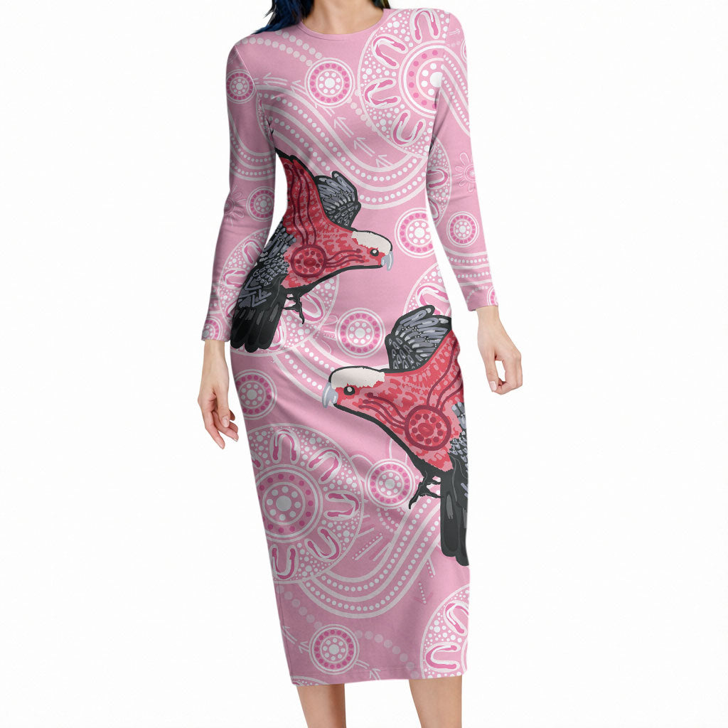 Pink Galah Aussie Aboriginal Long Sleeve Bodycon Dress Soaring High