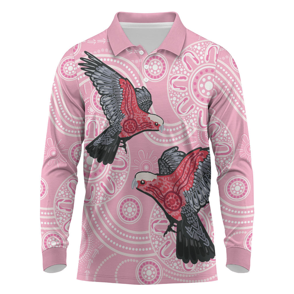 Pink Galah Aussie Aboriginal Long Sleeve Polo Shirt Soaring High