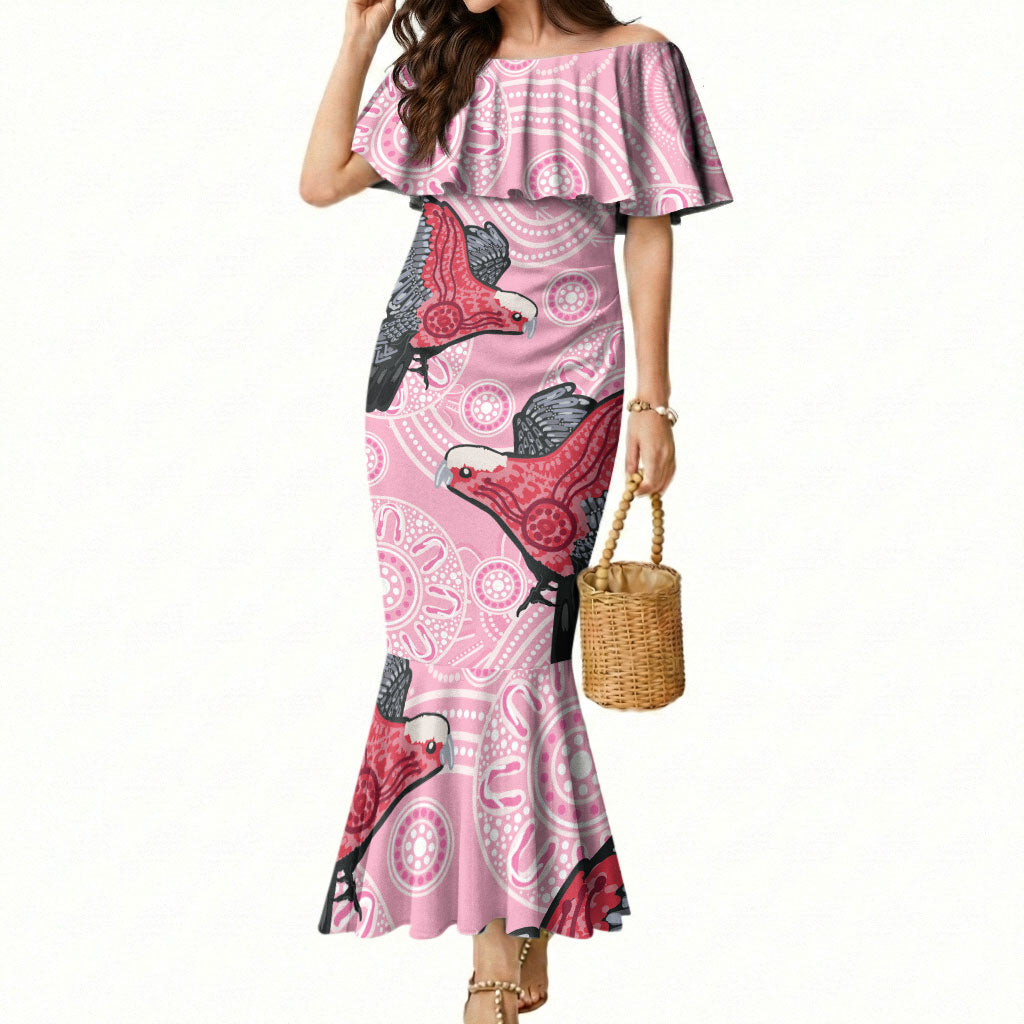 Pink Galah Aussie Aboriginal Mermaid Dress Soaring High