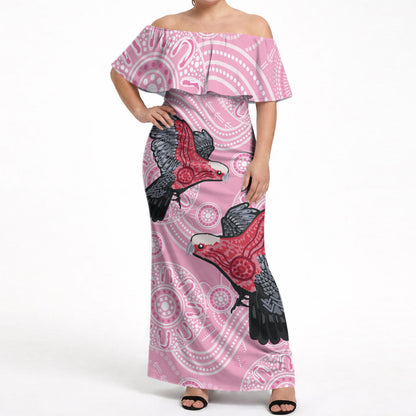 Pink Galah Aussie Aboriginal Off Shoulder Maxi Dress Soaring High