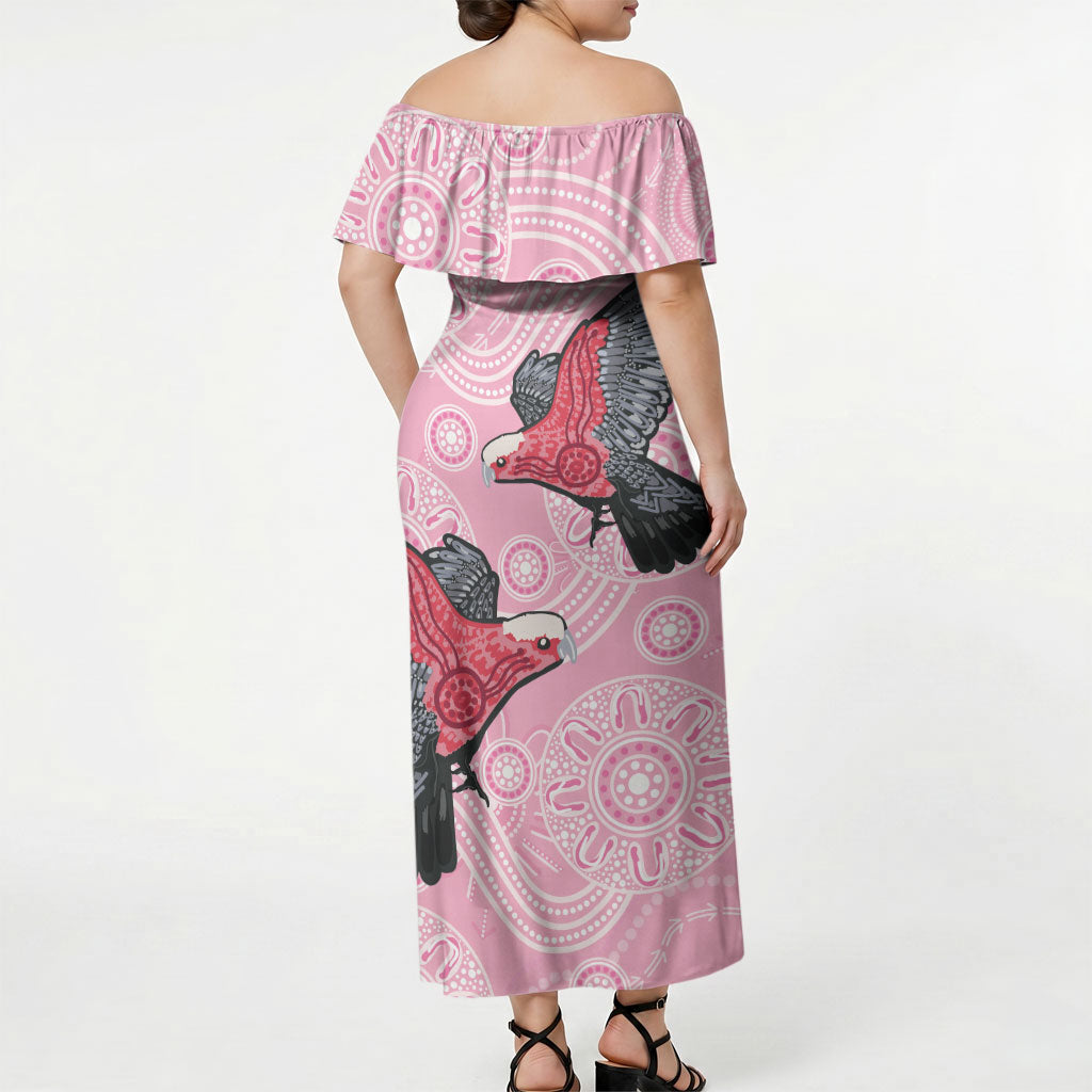 Pink Galah Aussie Aboriginal Off Shoulder Maxi Dress Soaring High