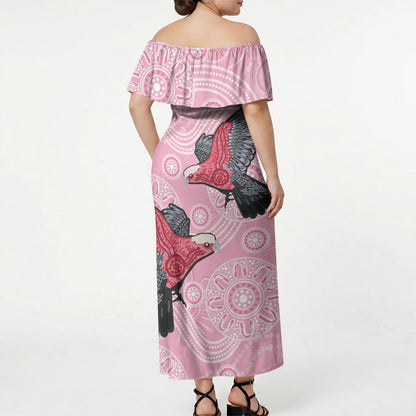 Pink Galah Aussie Aboriginal Off Shoulder Maxi Dress Soaring High