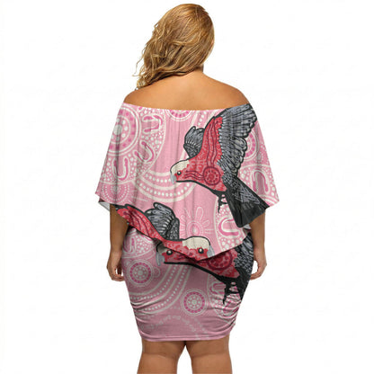 Pink Galah Aussie Aboriginal Off Shoulder Short Dress Soaring High
