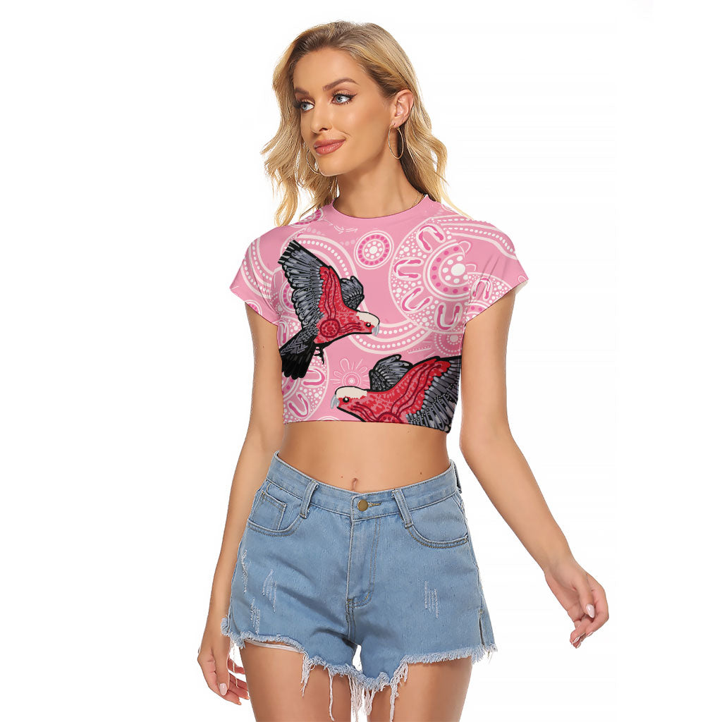 Pink Galah Aussie Aboriginal Raglan Cropped T Shirt Soaring High