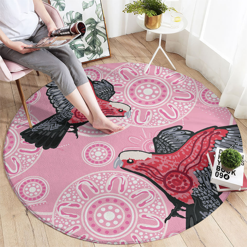 Pink Galah Aussie Aboriginal Round Carpet Soaring High