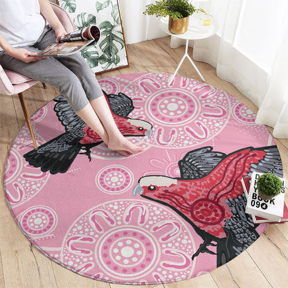 Pink Galah Aussie Aboriginal Round Carpet Soaring High