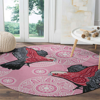 Pink Galah Aussie Aboriginal Round Carpet Soaring High