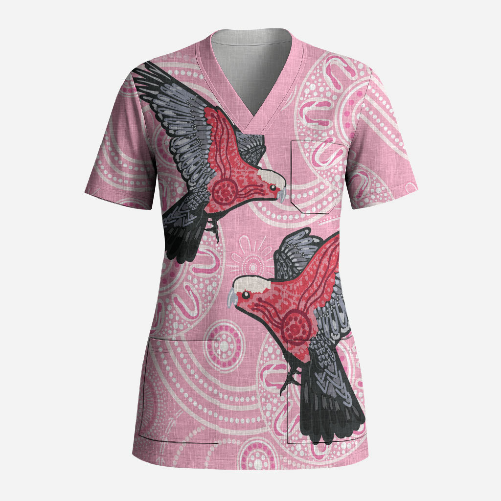 Pink Galah Aussie Aboriginal Scrub Top Soaring High