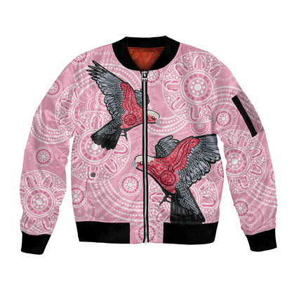 Pink Galah Aussie Aboriginal Sleeve Zip Bomber Jacket Soaring High
